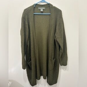 Lark Grey Cardigan Size 1X Olive Green Long Crochet Women’s Oversize Long Knit